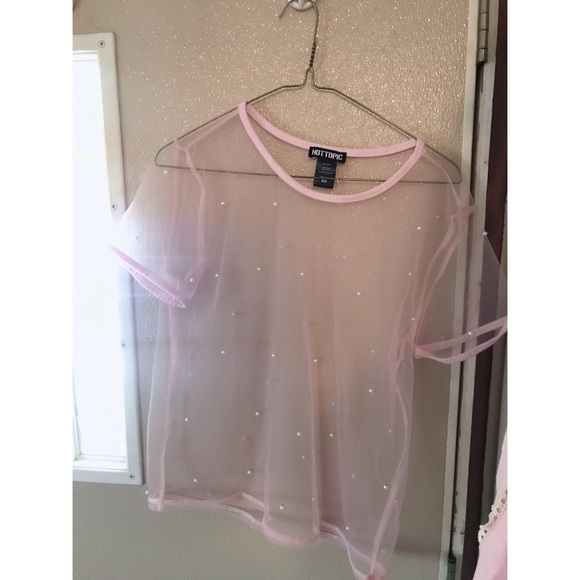 Hot Topic Tops - Sheer pink top with pearls